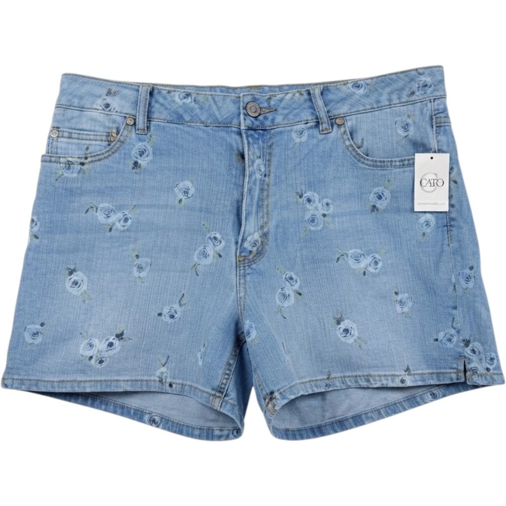 NWT Cato Floral Print Denim Shorts Blue Rose Cottagecore Mid Rise Womens 14
